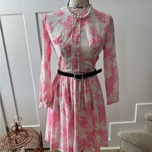 1960s Jonathan Logan Pastel Pink Floral Shirtwaist Dress - Toile Print